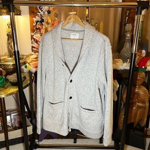 Men’s Sweater-Fleece Shawl-Collar Cardigan, XXL, Antique White Heather